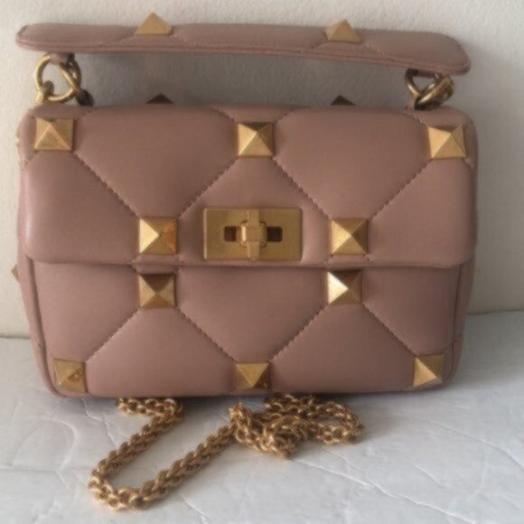 Valentino Garavani Roman Stud Small Lambskin Shoulder Leather Bag Rose Cannelle - Picture 8 of 16